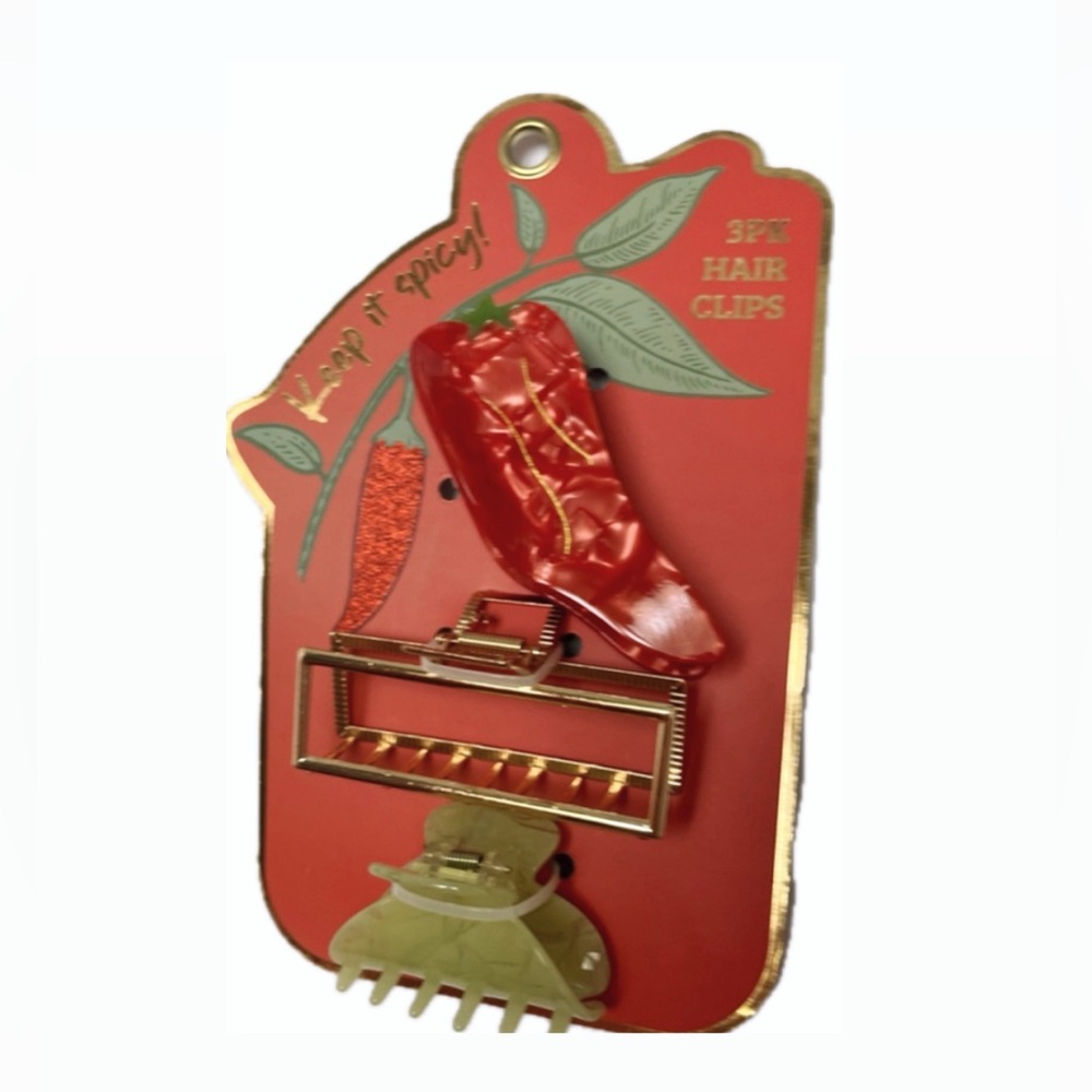 NWT ⚜️🌶️⚜️ Keep it Spicy Red Chile Pepper Hair Claw Clips set of 3
